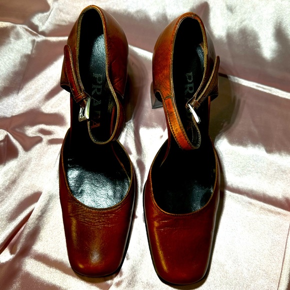 PRADA Brown Leather Mary Jane Block Heels size 36.5 - size 5.5/6 US - Picture 14 of 16